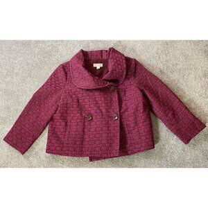 Isaac Mizrahi Double-Breasted Fuchsia Silver Sparkles Jacquard Coat Size 8